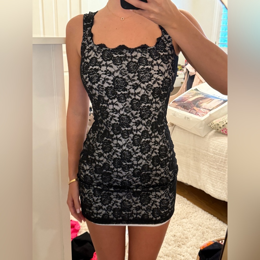 Beginning Boutique Black and White Lace Mini Dress